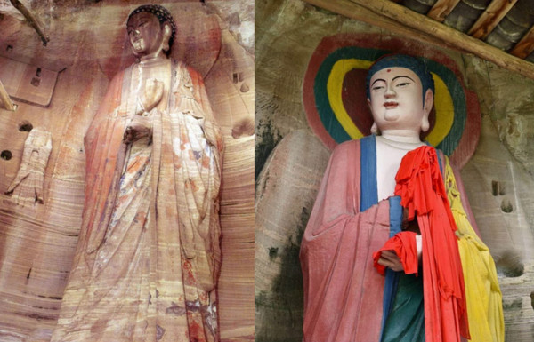 ▲▼四川安岳石窟的宋代佛像尚未修復前的樣貌。（組合圖／许鑫NixUx微博）