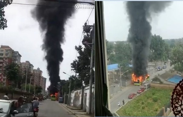 隨身物品起火「公車燒到只剩車架」　北京男被活活燒死。（圖／翻攝自大陸微博）