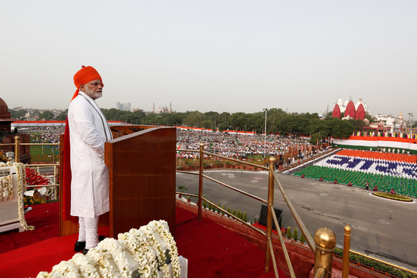 ▲▼印度總理莫迪在新德里紅堡進行獨立日演說（圖／路透）