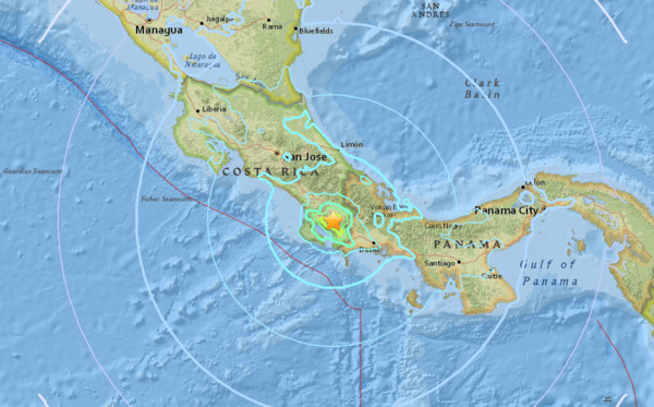 ▲▼ 哥斯大黎加（Costa Rica）南部接近巴拿馬邊界區域當地17日傍晚5點22分發生規模6.0強震，震源深度19公里。（圖／翻攝自USGS）
