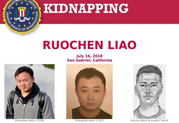 ▲▼於加州遭綁架多時的陸籍銷售員廖若晨（圖左、中），和疑似綁匪之一的「David」素描圖。（圖/FBI官網）