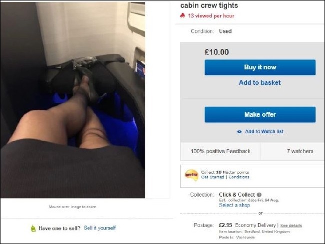▲英國航空空姐在網路上賣原味褲襪賺外快。（圖／翻攝自影片、網拍截圖）