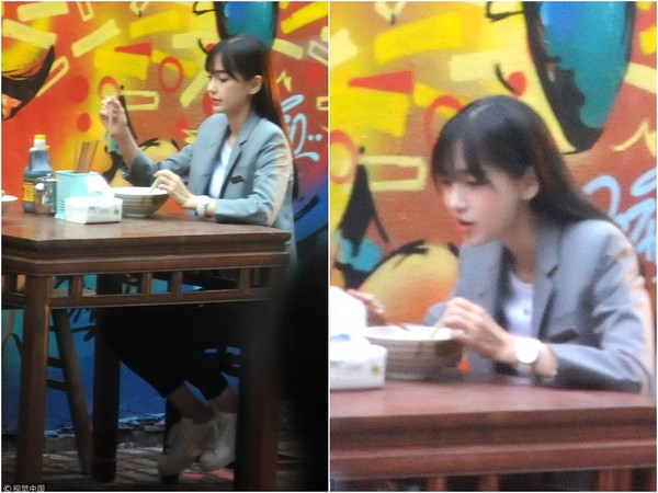 ▲Angelababy被拍到，在上海一間路邊攤吃麵。（圖／CFP、翻攝自「娛樂圈觀察家」）