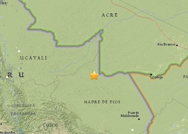 ▲▼ 秘魯、巴西邊境發生地震。（圖／翻攝自美國地質調查局USGS）