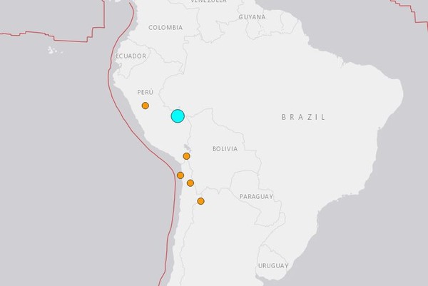 ▲▼ 秘魯、巴西邊境發生地震。（圖／翻攝自美國地質調查局USGS）