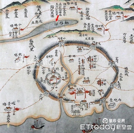 ▲台南市古地圖之「古鯽魚潭」位置。