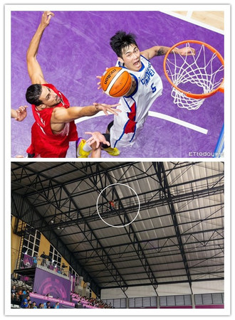 ▲▼      亞運男籃籃球視角照片與實際拍攝角度對照圖     。（圖／記者洪偵源製）