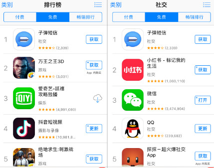 ▲「子彈短信」推出後迅速霸佔大陸App Store免費軟體社交榜榜首            。（圖／翻攝大陸網站）