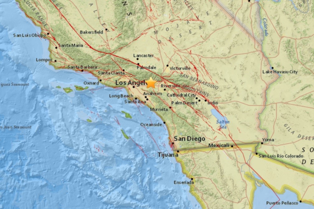 ▲▼美國洛杉磯近郊發生規模4.4地震。（圖／USGS）
