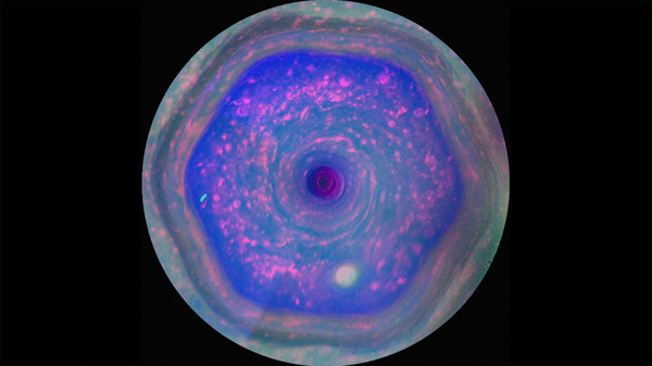 ▲▼土星北極著名的6邊形渦旋。（圖／翻攝自NASA）