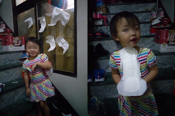 ▲小女兒把整個窗戶貼滿衛生棉，網笑稱是裝置藝術。（圖／翻攝自爆怨公社）