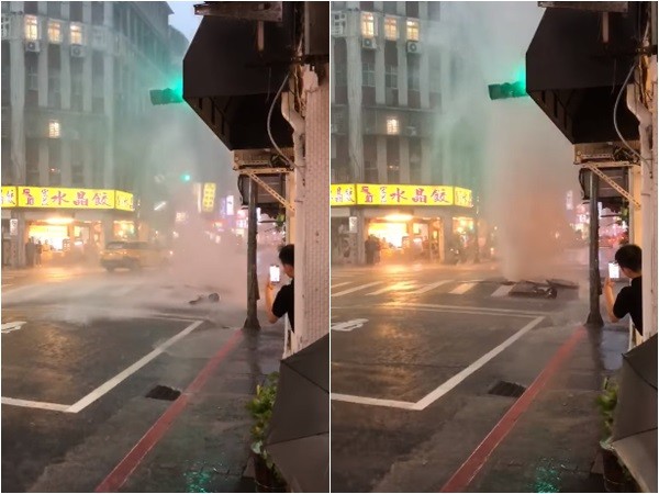 ▲▼瞬間暴雨狂炸北市　西門町人孔蓋「湧泉噴發」。（圖／翻攝爆料公社）