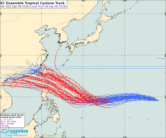 ▲▼第22號颱風山竹未來的路徑預測。（圖／翻攝氣象達人彭啟明臉書）