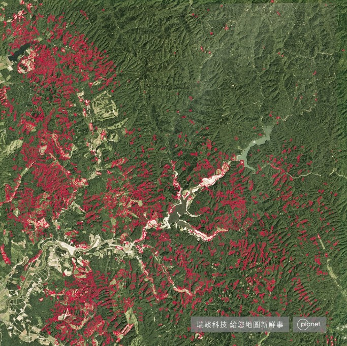 ▲紅色區域是崩塌範圍，約24平方公里。（圖／瑞竣科技授權提供）