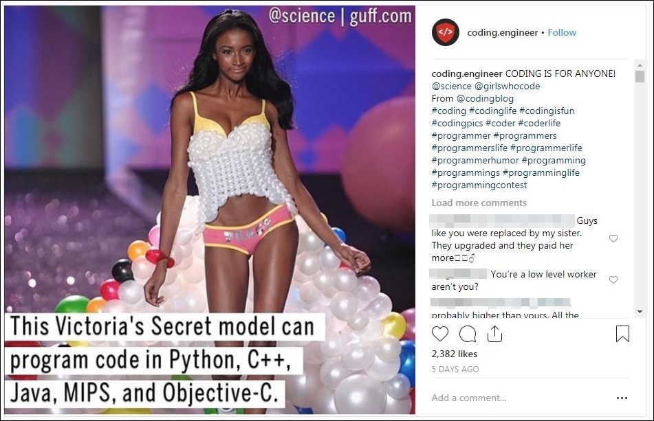 ▲美國內衣品牌「維多莉亞的祕密」（Victoria`s Secret）模特兒斯科特（Lyndsey Scott）被網友酸寫程式。（圖／翻攝自Instagram）