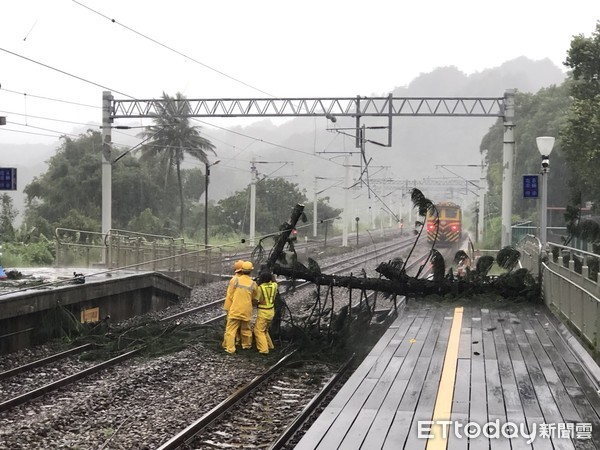 ▲台東山里車站受山竹颱風強風吹倒大樹，壓斷電車線。（圖／台鐵公司提供，下同）