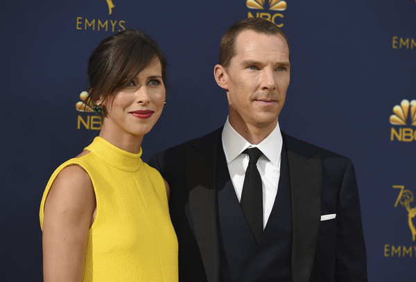 第70屆艾美獎班奈狄克康柏拜區（Benedict Cumberbatch）和蘇菲杭特（Sophie Hunter）。（圖／達志影像／美聯社）