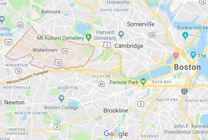 ▲▼ 波士頓近郊水城（Watertown）19日發生一起車禍。（圖／翻攝自Google Map）