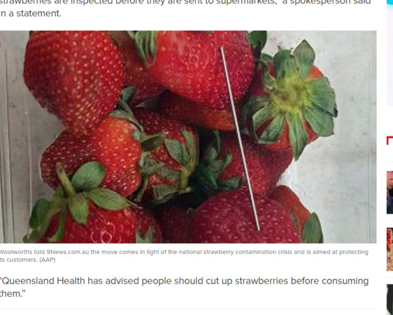 ▲澳洲昆士蘭傳出草莓藏針。（圖／翻攝自9news）