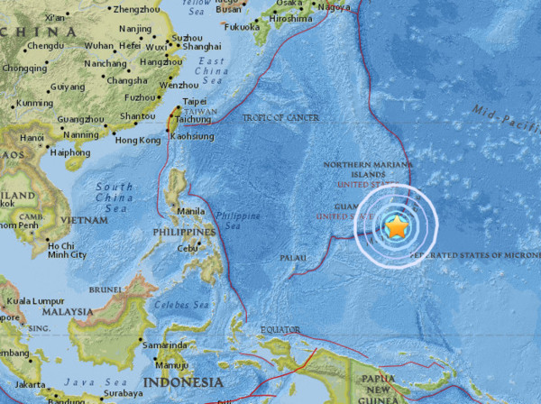 ▲▼ 美國關島東南部海域23日台灣時間下午1點52分發生規模6.4地震。（圖／USGS）