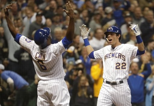 ▲釀酒人耶利奇（Christian Yelich）、坎恩（Lorenzo Cain）。（圖／達志影像／美聯社）