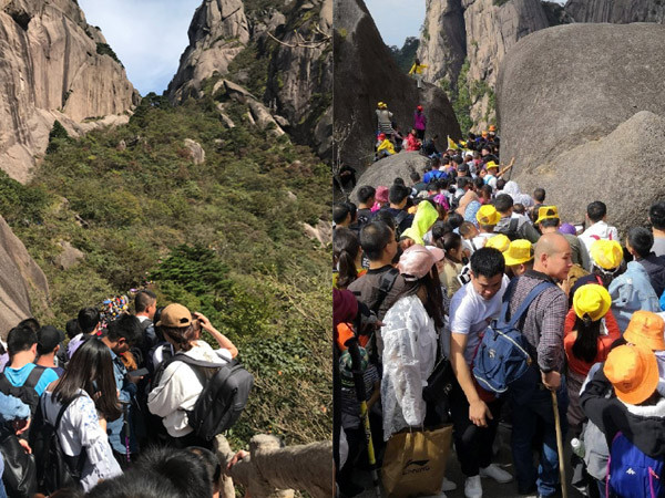 ▲安徽黃山風景區，湧現大批排隊遊客。（圖／翻攝自微博）