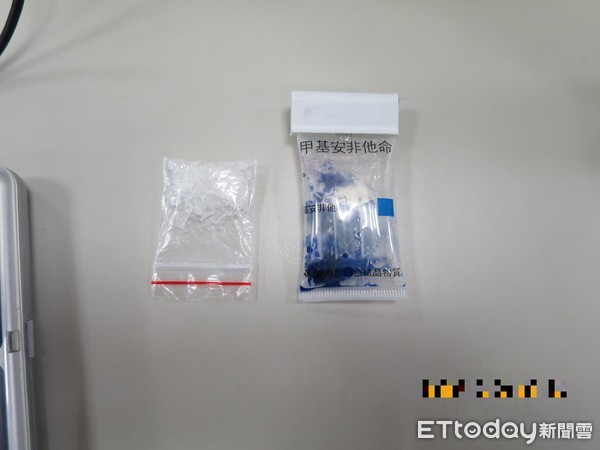 ▲台南市警一分局莊敬所副所長王俊雄、警員顏威，查獲張姓男子持有安非他命毒品。（圖／記者林悅翻攝）