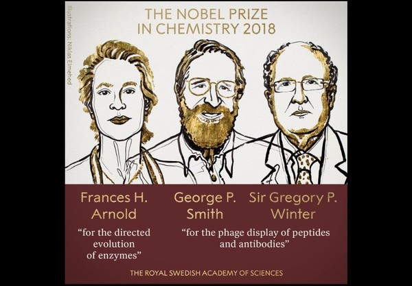 ▲▼2018諾貝爾化學獎由2名美國學者及1名英國學者奪得。（圖／翻攝自Twitter／The Nobel Prize）
