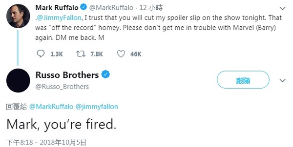 馬克魯法洛（Mark Ruffalo）疑爆雷。（圖／翻攝自馬克魯法洛推特）