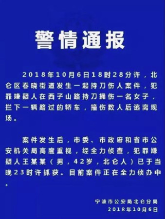 ▲▼寧波市公安局北侖分局通報。（圖／翻攝自澎湃新聞）