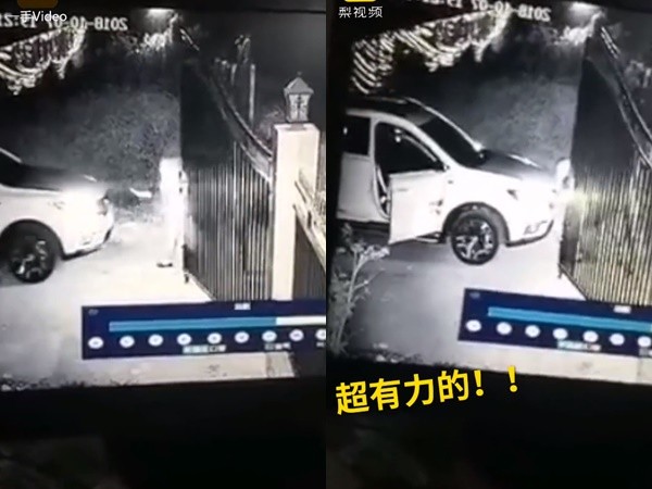 ▲▼「你看我有勁吧！」忘拉手剎車險被輾！神力女徒手頂回原位。（圖／翻攝梨視頻）