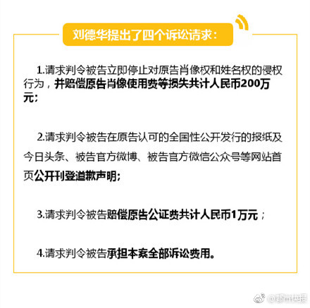 ▲劉德華提出四個訴訟請求。（圖／翻攝微博）