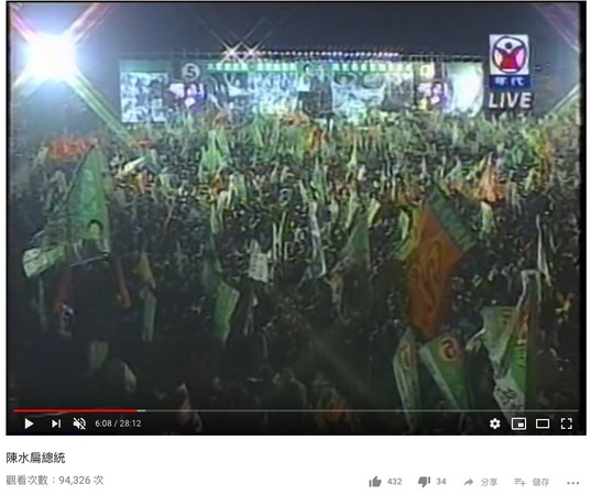 ▲▼陳水扁2000年競選總統的選前之夜畫面。（圖／翻攝自YouTube／黃登海）