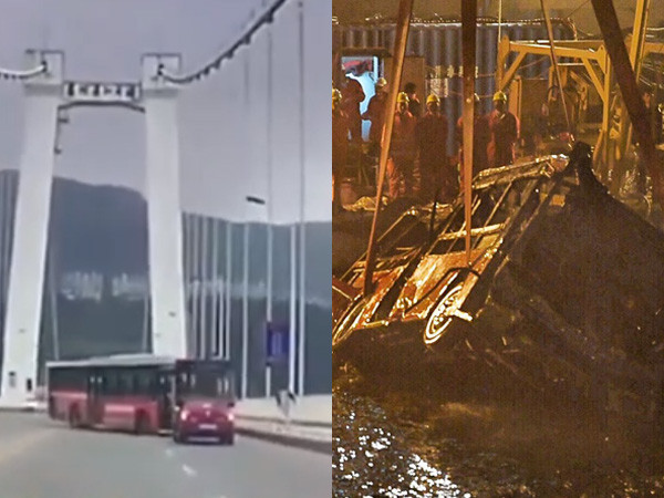 ▲重慶公車墜江事故已打撈出13具遺體，另有2人失聯 。（圖／翻攝自微博）