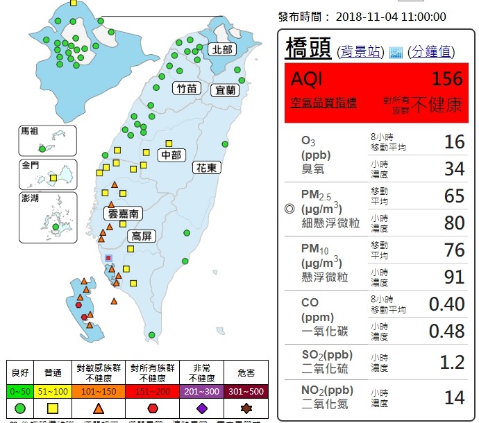 ▲▼11月4日空氣品質測站。（圖／環保署提供）