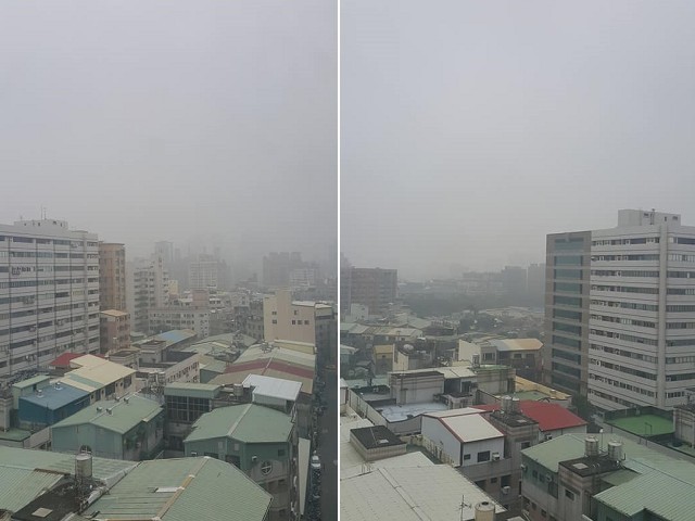 ▲台中一早空氣不好，天空都是灰的。（圖／網友孫達路提供，請勿隨意翻拍，以免侵權。）