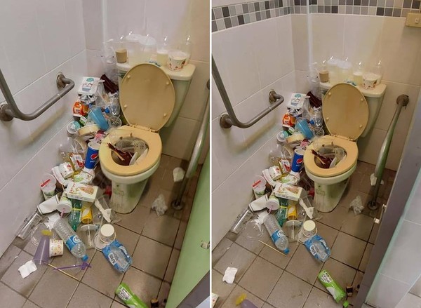 高中校慶園遊會身障專用廁所堆滿垃圾。（圖／翻攝自Facebook／爆料公社）