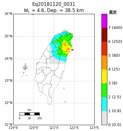 ▲▼0：31宜蘭近海4.6地震，大台北2級有感晃一下。（圖／NCDR）