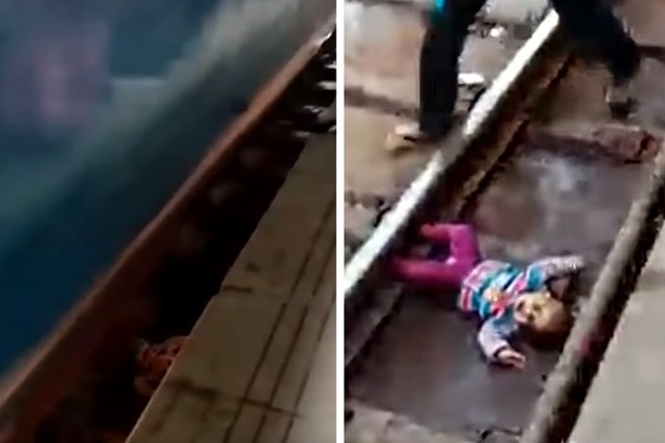▲▼印度女娃被火車輾過，奇蹟沒受傷。（圖／翻攝自Daily Mail）