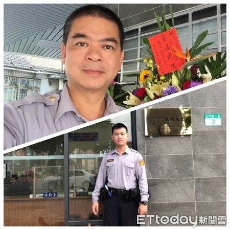 ▲１名男大生因感情受挫，想不開跑到公園內欲上吊尋短，幸好台南市警五分局北門派出所巡佐陳慶璋、警員歐士華據報及時發現制止。（圖／記者林悅翻攝）