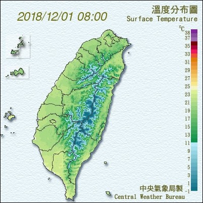 ▲20181201天氣概況。（圖／中央氣象局）