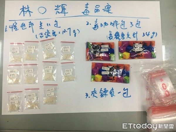 ▲台南市警五分局立人所警網，查獲林姓男子2人持有K他命及毒咖啡包等毒品。（圖／記者林悅翻攝）