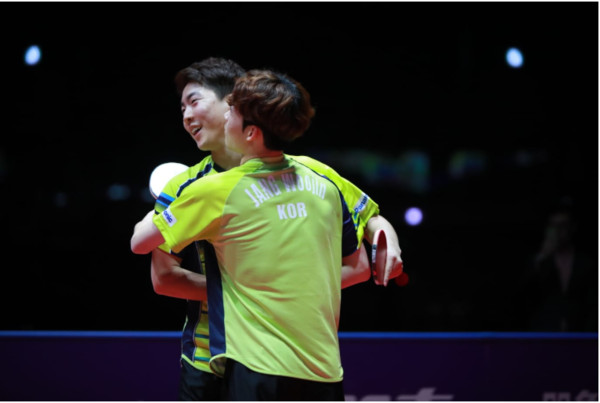 ▲2018桌球年終賽，南韓組合張宇鎮／林楨勛。（圖／取自ITTF官網）
