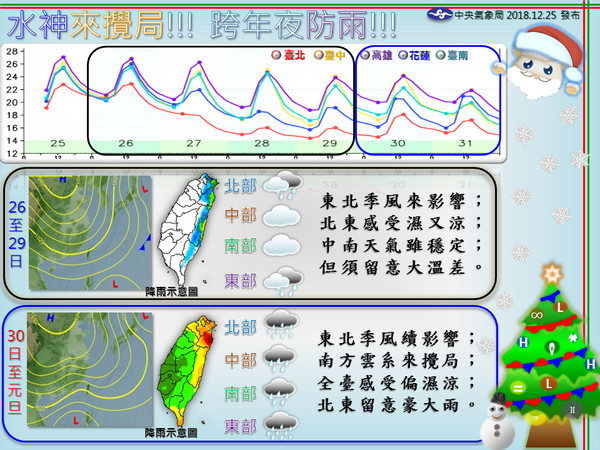 ▲▼跨年連假天氣。（圖／中央氣象局）