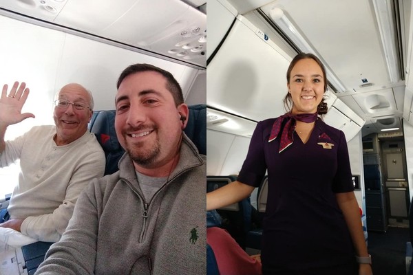 ▲▼ Mike Levy,美國一名父親搭飛機陪空服員女兒在機上度過聖誕節。（圖／翻攝Mike Levy臉書）