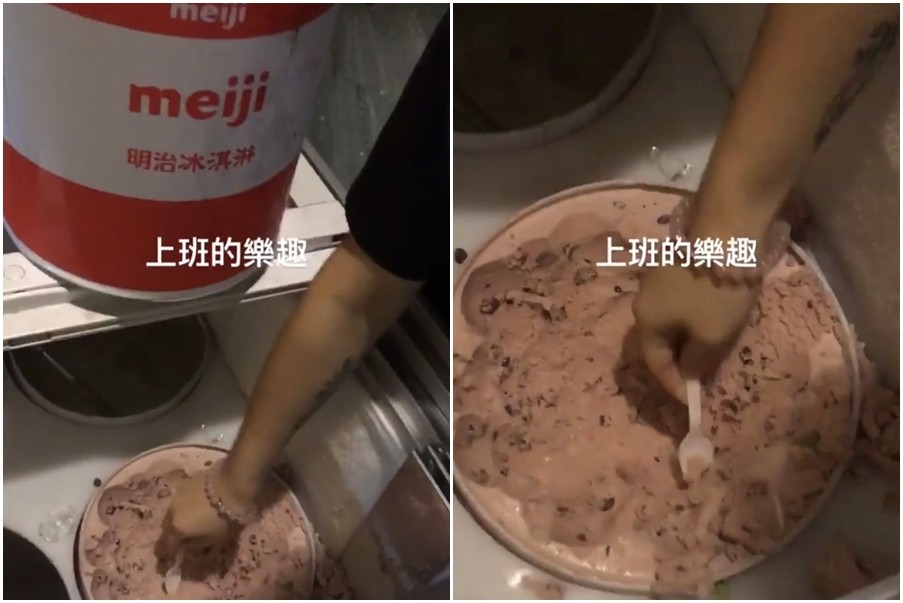 ▲燒肉餐廳店員直接用湯匙挖冰淇淋來吃。（圖／翻攝自Dcard）