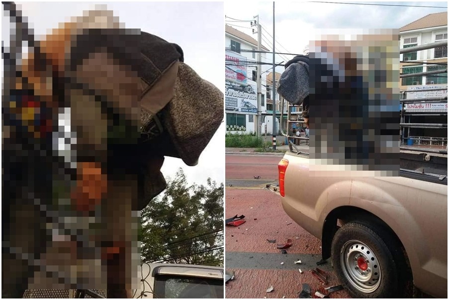 ▲泰國暖武里府（Nonthaburi Province）一名重型機車騎士過彎撞貨車慘死。（圖／翻攝自กู้ภัยป่อเต็กตึ้ง สภ. บางครีเมือง ศูนย์ศูนย์สี่臉書）