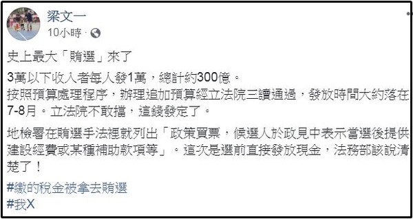 ▲▼政府撒400億補助低薪族　他怒轟「史上最大賄選」。（圖／翻攝自臉書）