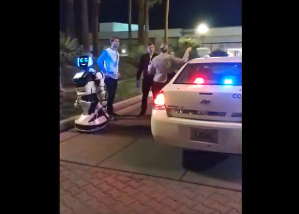 ▲▼特斯拉自駕車撞倒路邊的Promobot機器人。（圖／翻攝自YouTube／Promobot）