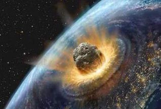 插畫家畫出小行星撞地球的情景 (圖／NASA，中研院天文網)